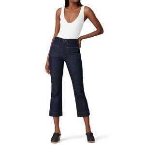 KHAITE $350 Raquel Patch Flare Pockets Dark Wash Jeans Size 25